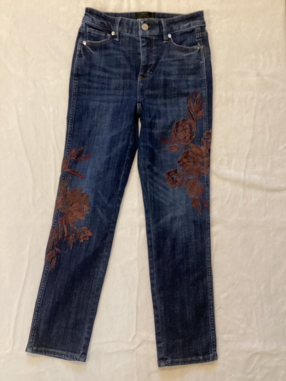 WHBM High Rise Straight Floral Embroidered Jeans Size 0